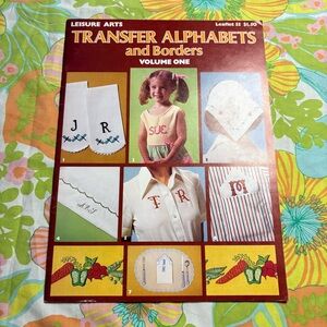Vintage 70s Transfer Alphabets and Borders Leisure Arts Craft Book